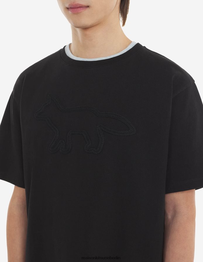 Kleidung V2DHL80 Schwarz Männer Lässiges T-Shirt mit Konturfuchs-Patch Maison Kitsune