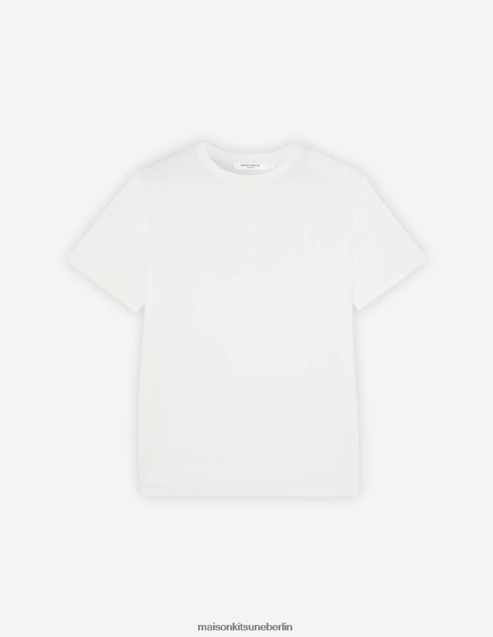 Kleidung V2DHL83 cremefarben Männer Lässiges T-Shirt mit Konturfuchs-Patch Maison Kitsune
