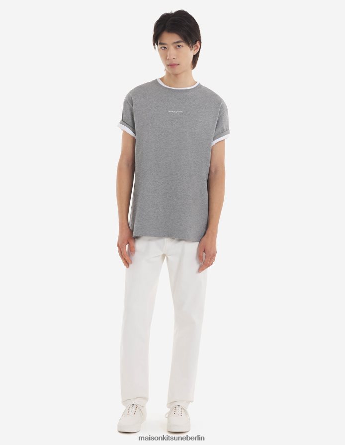 Kleidung V2DHL85 graue Melange Männer Besticktes, entspanntes T-Shirt Maison Kitsune