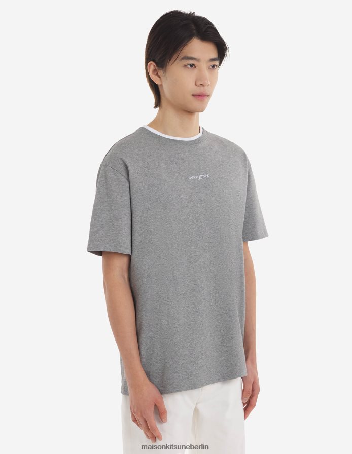 Kleidung V2DHL85 graue Melange Männer Besticktes, entspanntes T-Shirt Maison Kitsune