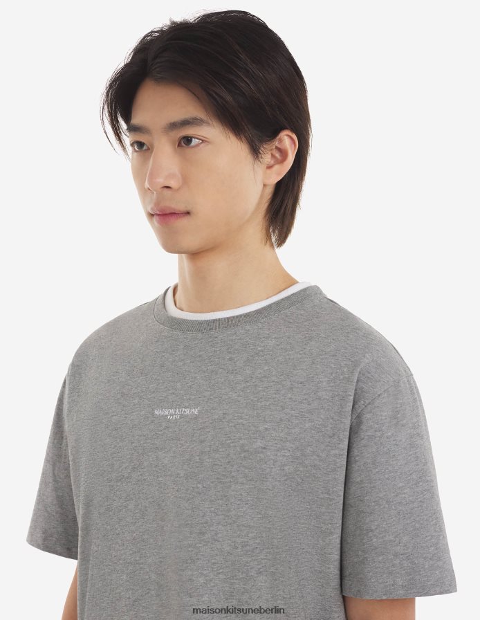 Kleidung V2DHL85 graue Melange Männer Besticktes, entspanntes T-Shirt Maison Kitsune