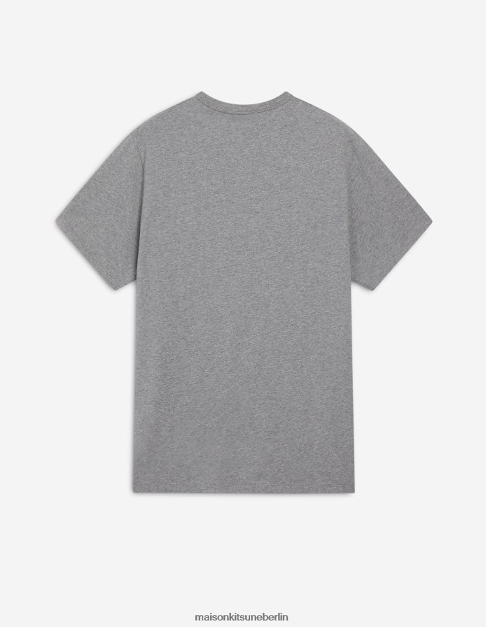 Kleidung V2DHL87 graue Melange Männer T-Shirt mit dreifarbigem Fuchs-Patch und klassischer Tasche Maison Kitsune