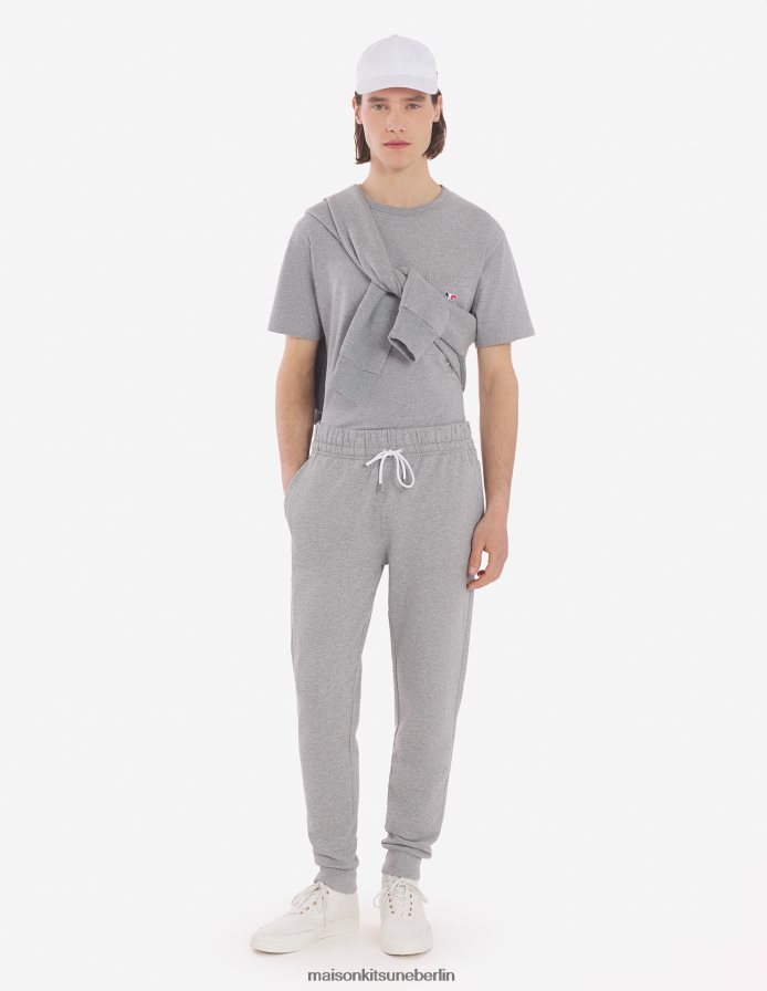 Kleidung V2DHL87 graue Melange Männer T-Shirt mit dreifarbigem Fuchs-Patch und klassischer Tasche Maison Kitsune