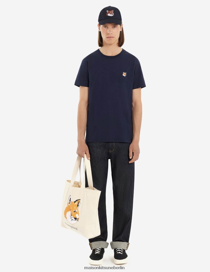 Kleidung V2DHL8 Marine Männer Klassisches T-Shirt mit Fuchskopf-Patch Maison Kitsune