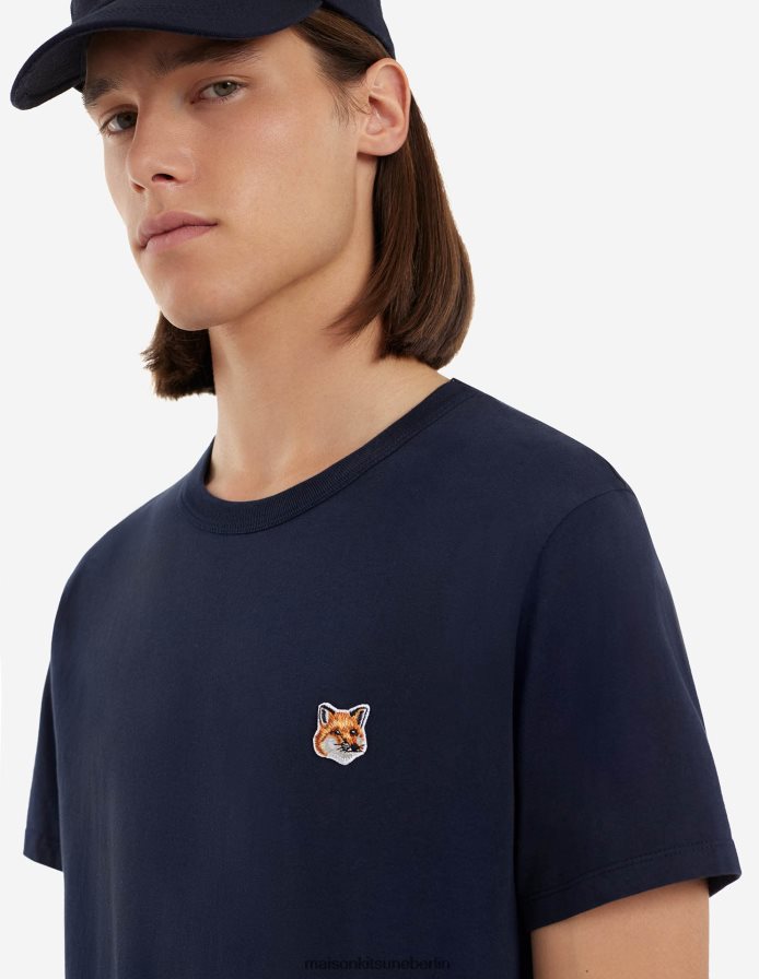 Kleidung V2DHL8 Marine Männer Klassisches T-Shirt mit Fuchskopf-Patch Maison Kitsune