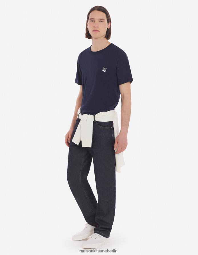 Kleidung V2DHL9 Marine Männer Klassisches T-Shirt mit grauem Fuchskopf-Patch Maison Kitsune