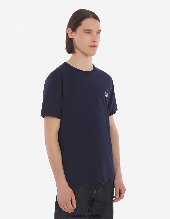 Kleidung V2DHL9 Marine Männer Klassisches T-Shirt mit grauem Fuchskopf-Patch Maison Kitsune
