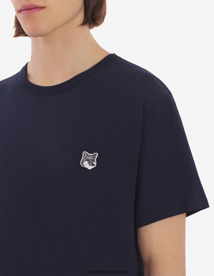 Kleidung V2DHL9 Marine Männer Klassisches T-Shirt mit grauem Fuchskopf-Patch Maison Kitsune
