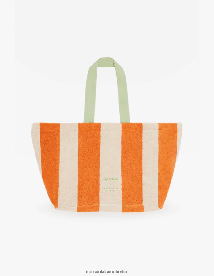 Zubehörteil V2DHL655 orange unisex gestreifte Strandtasche Maison Kitsune