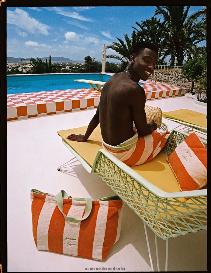 Zubehörteil V2DHL655 orange unisex gestreifte Strandtasche Maison Kitsune