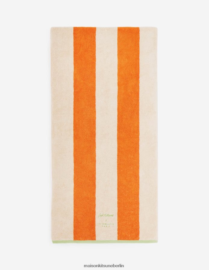 Zubehörteil V2DHL660 orange unisex gestreiftes Strandtuch Maison Kitsune