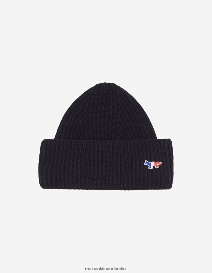 Zubehörteil V2DHL552 Marine unisex Tricolor-Fuchs-Patch-Rippenhut Maison Kitsune