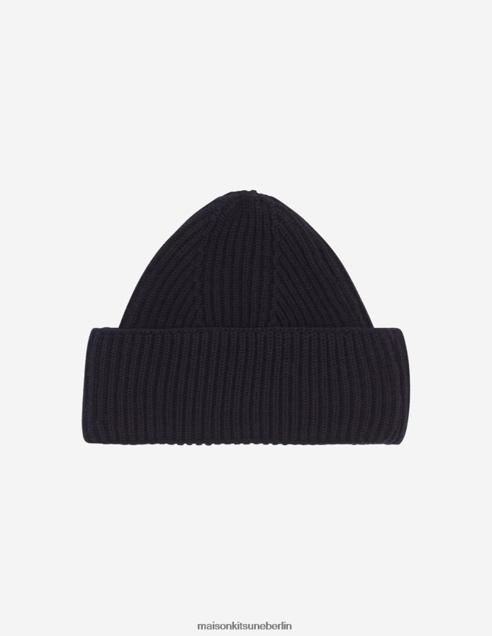 Zubehörteil V2DHL552 Marine unisex Tricolor-Fuchs-Patch-Rippenhut Maison Kitsune