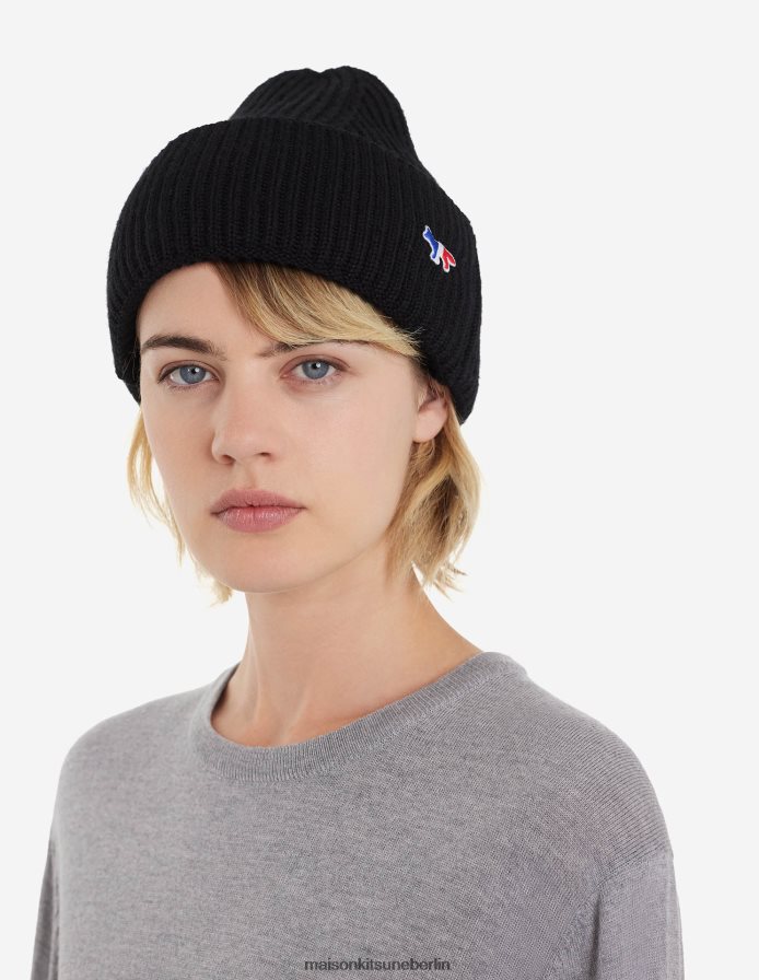 Zubehörteil V2DHL552 Marine unisex Tricolor-Fuchs-Patch-Rippenhut Maison Kitsune