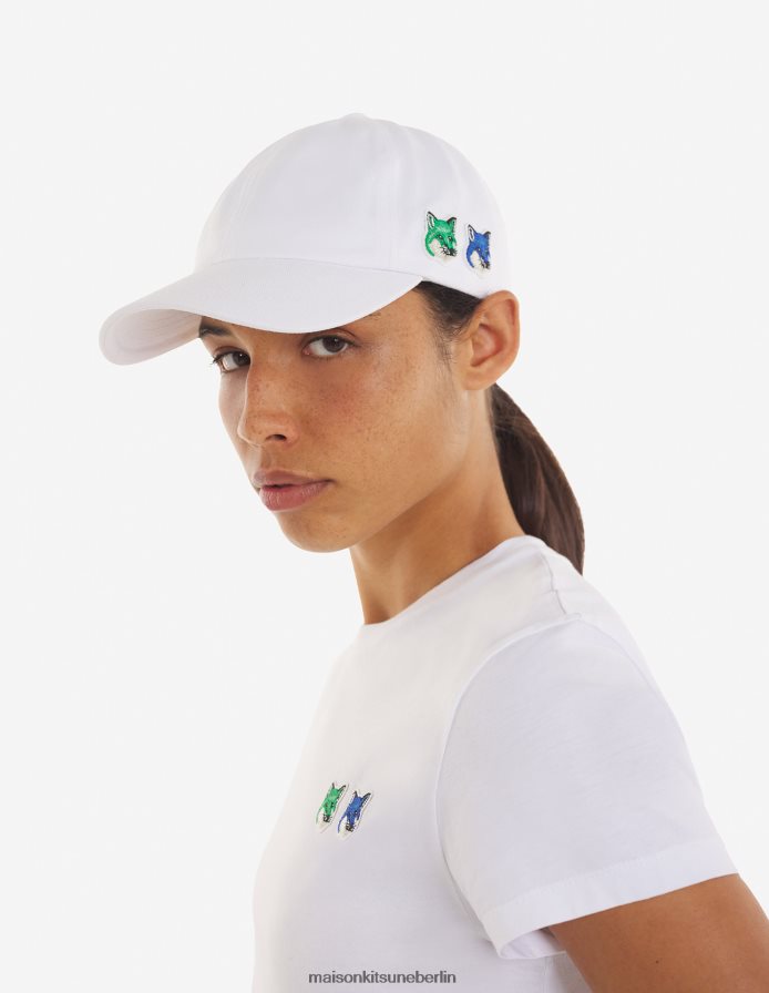 Zubehörteil V2DHL572 Weiß unisex saisonale Fuchskopf-6-Pence-Kappe Maison Kitsune