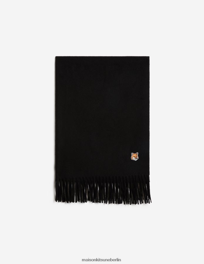 Zubehörteil V2DHL592 Schwarz unisex Fuchskopf-Patch-Wollschal Maison Kitsune