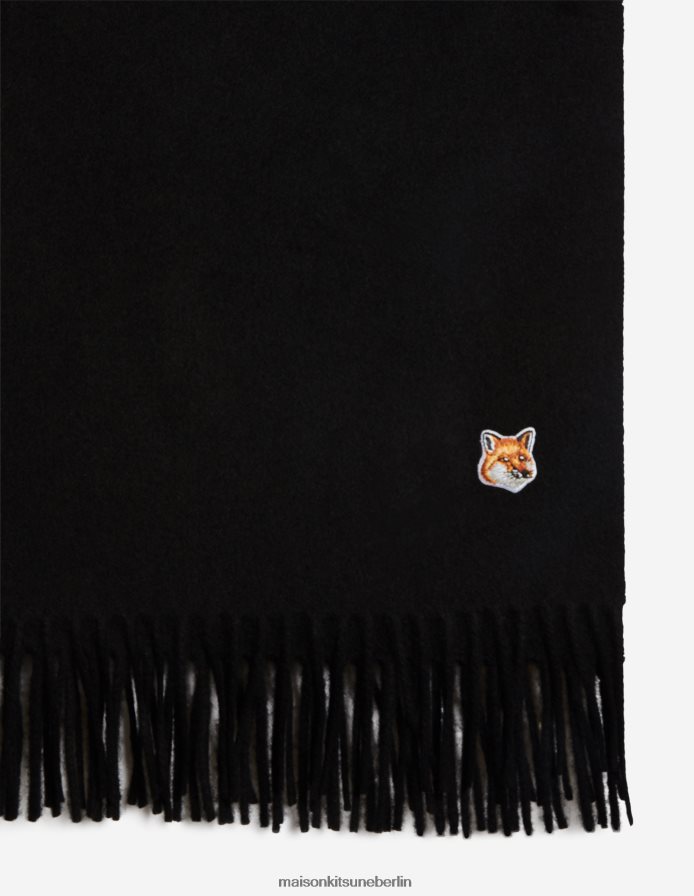 Zubehörteil V2DHL592 Schwarz unisex Fuchskopf-Patch-Wollschal Maison Kitsune