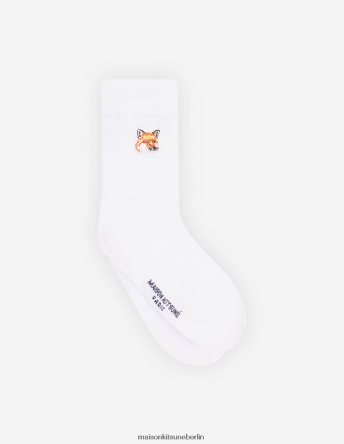 Zubehörteil V2DHL573 Weiß unisex Socken mit farblich abgestimmtem Fuchskopf-Patch Maison Kitsune