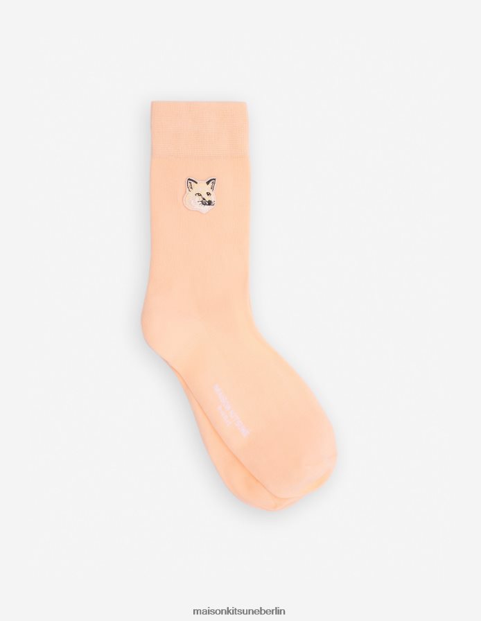 Zubehörteil V2DHL575 Pfirsich unisex Socken mit farblich abgestimmtem Fuchskopf-Patch Maison Kitsune