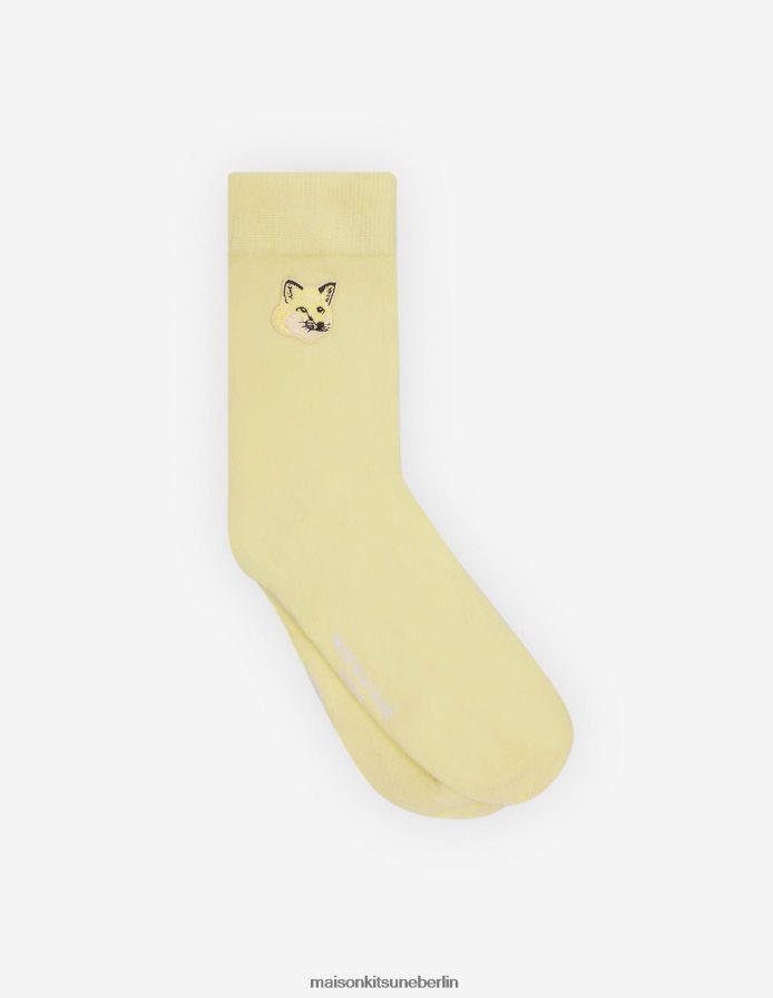 Zubehörteil V2DHL576 Zitrone unisex Socken mit farblich abgestimmtem Fuchskopf-Patch Maison Kitsune