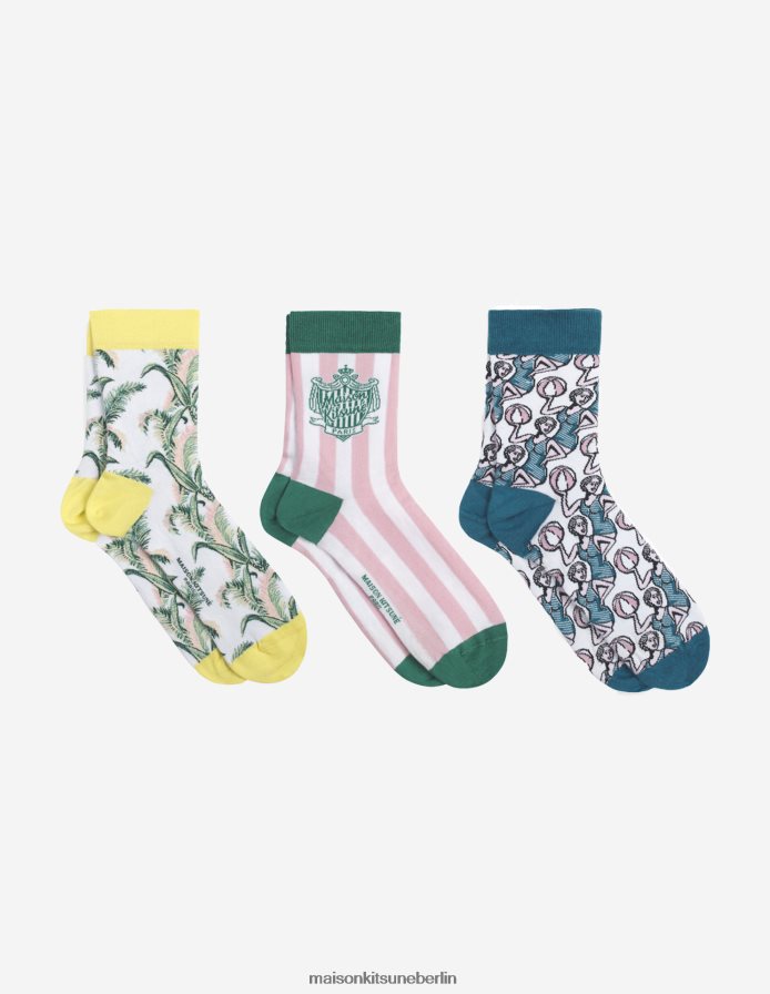 Zubehörteil V2DHL586 Multico-Design unisex Knöchelsocken im Sommer-Print-Set Maison Kitsune