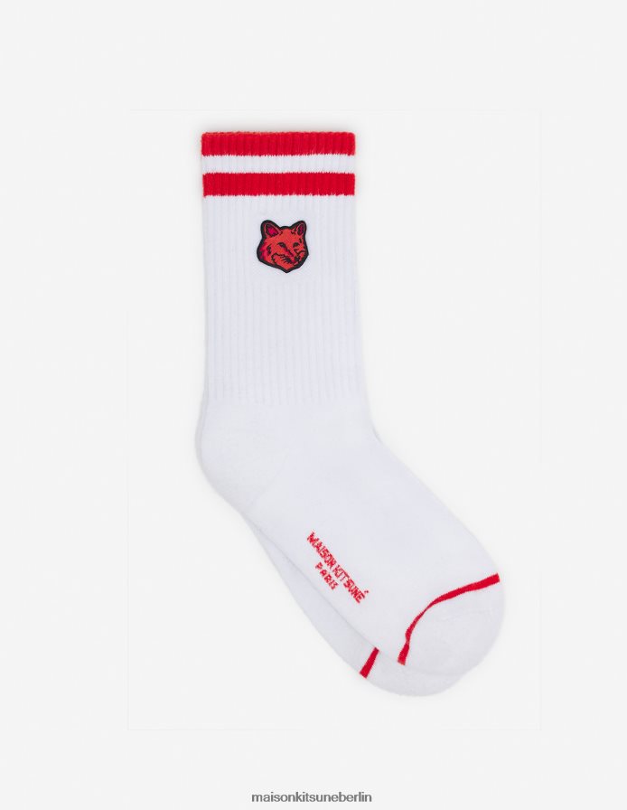 Zubehörteil V2DHL587 weiß/rost unisex Sportliche Socken mit auffälligem Fuchskopf-Patch Maison Kitsune
