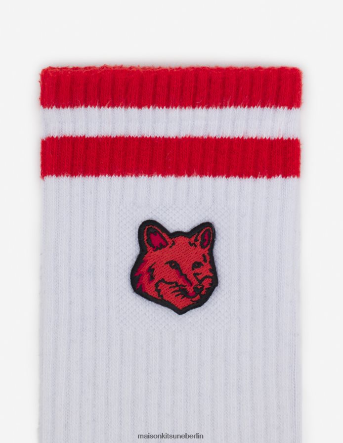 Zubehörteil V2DHL587 weiß/rost unisex Sportliche Socken mit auffälligem Fuchskopf-Patch Maison Kitsune