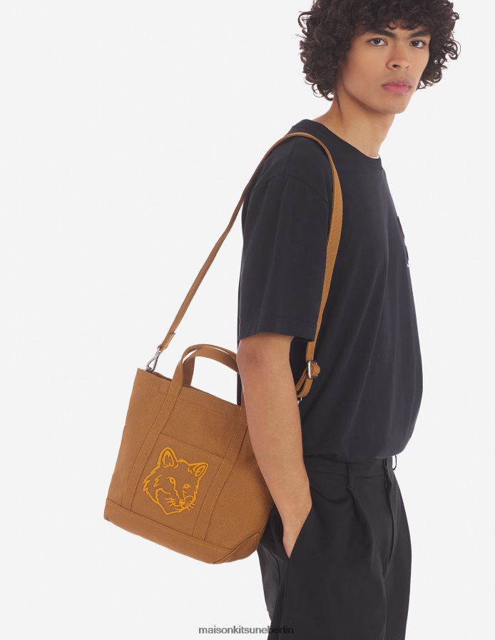 Zubehörteil V2DHL499 goldbraun unisex Mini-Einkaufstasche mit auffälligem Fuchskopf Maison Kitsune