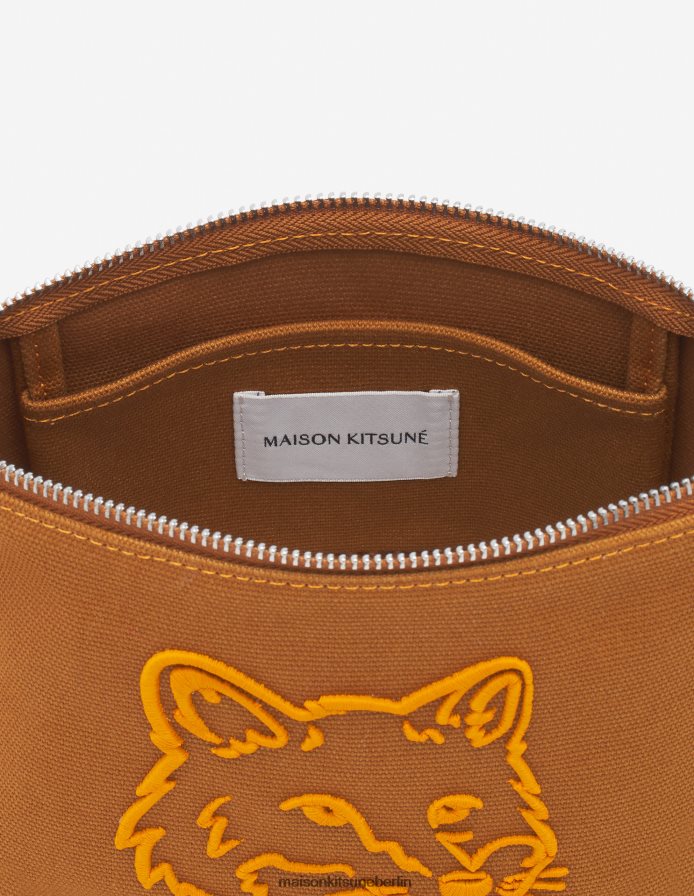 Zubehörteil V2DHL500 goldbraun unisex Reißverschlusstasche mit auffälligem Fuchskopf Maison Kitsune