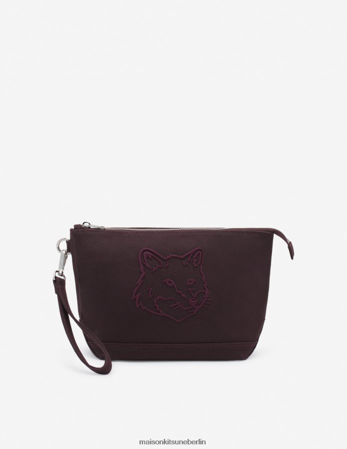 Zubehörteil V2DHL501 Pekannussbraun unisex Reißverschlusstasche mit auffälligem Fuchskopf Maison Kitsune