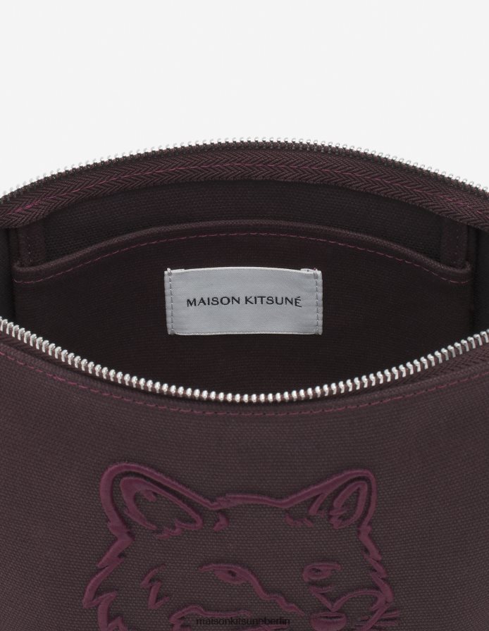 Zubehörteil V2DHL501 Pekannussbraun unisex Reißverschlusstasche mit auffälligem Fuchskopf Maison Kitsune