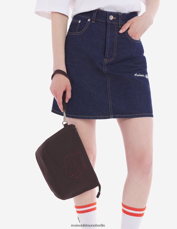 Zubehörteil V2DHL501 Pekannussbraun unisex Reißverschlusstasche mit auffälligem Fuchskopf Maison Kitsune