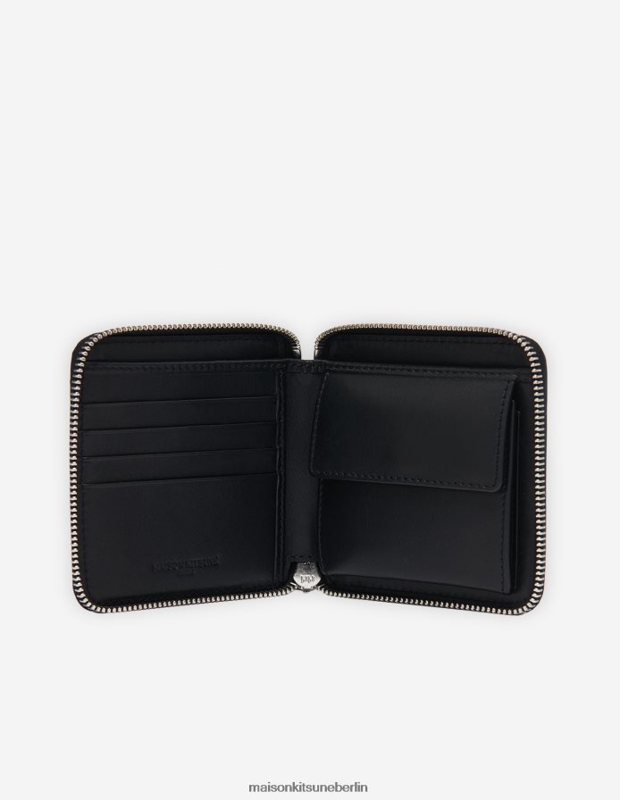 Zubehörteil V2DHL522 Schwarz unisex Dreifarbige Fuchs-Geldbörse mit quadratischem Reißverschluss Maison Kitsune